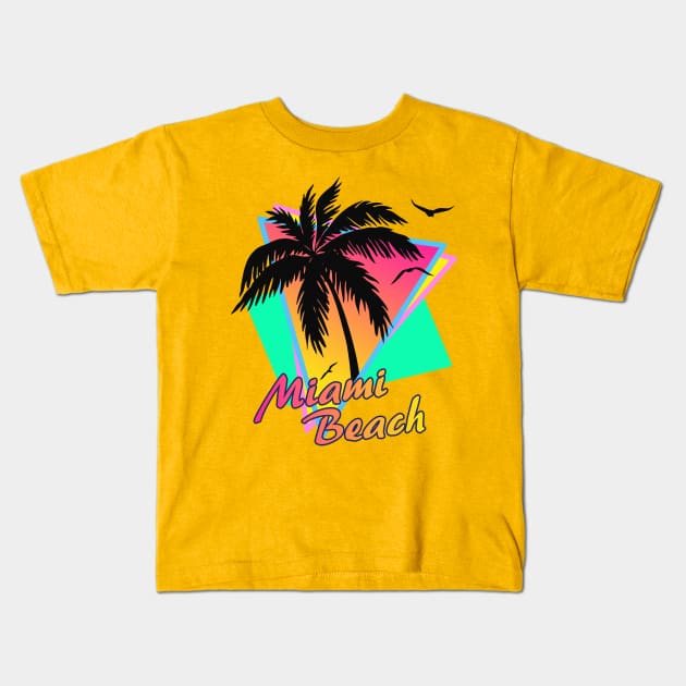 Miami Beach Cool 80s Sunset Kids T-Shirt by Nerd_art